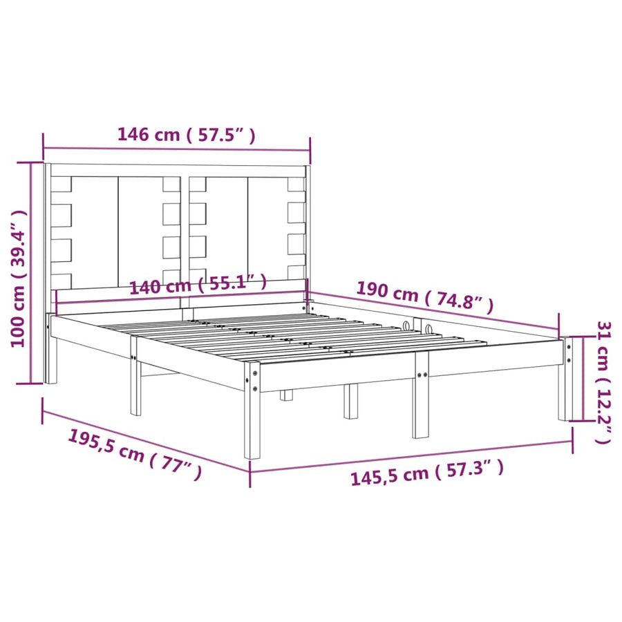 Bedframe Massief Grenenhout 140 x 190 cm Zwart
