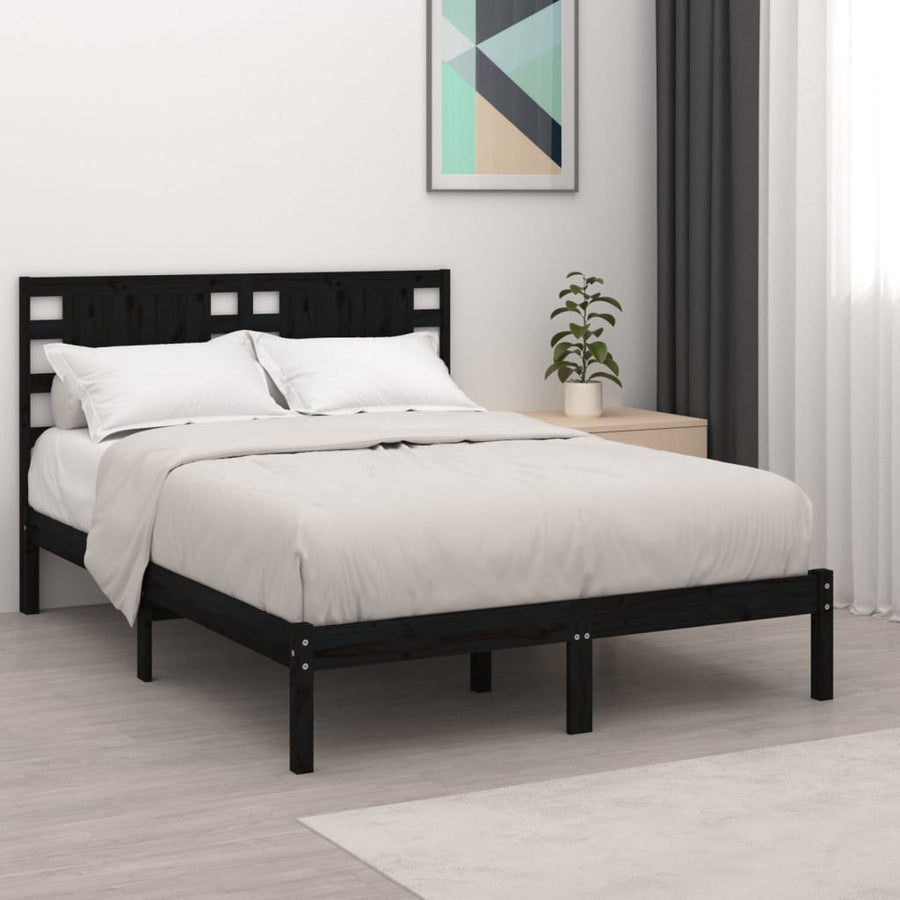 Bedframe Massief Grenenhout 140 x 190 cm Zwart