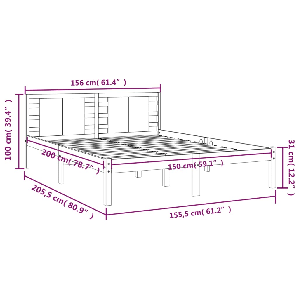 Bedframe Massief Hout 150 x 200 cm Wit