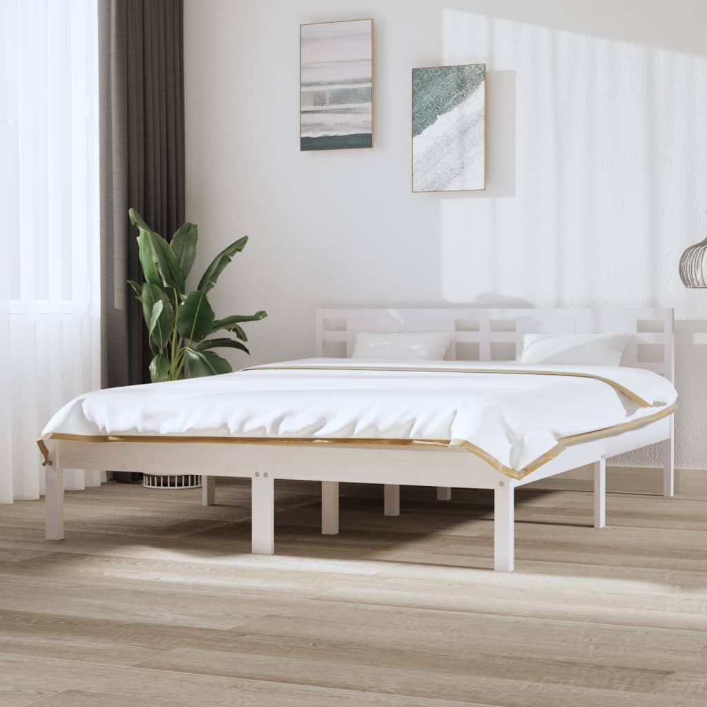 Bedframe Massief Hout 150 x 200 cm Wit