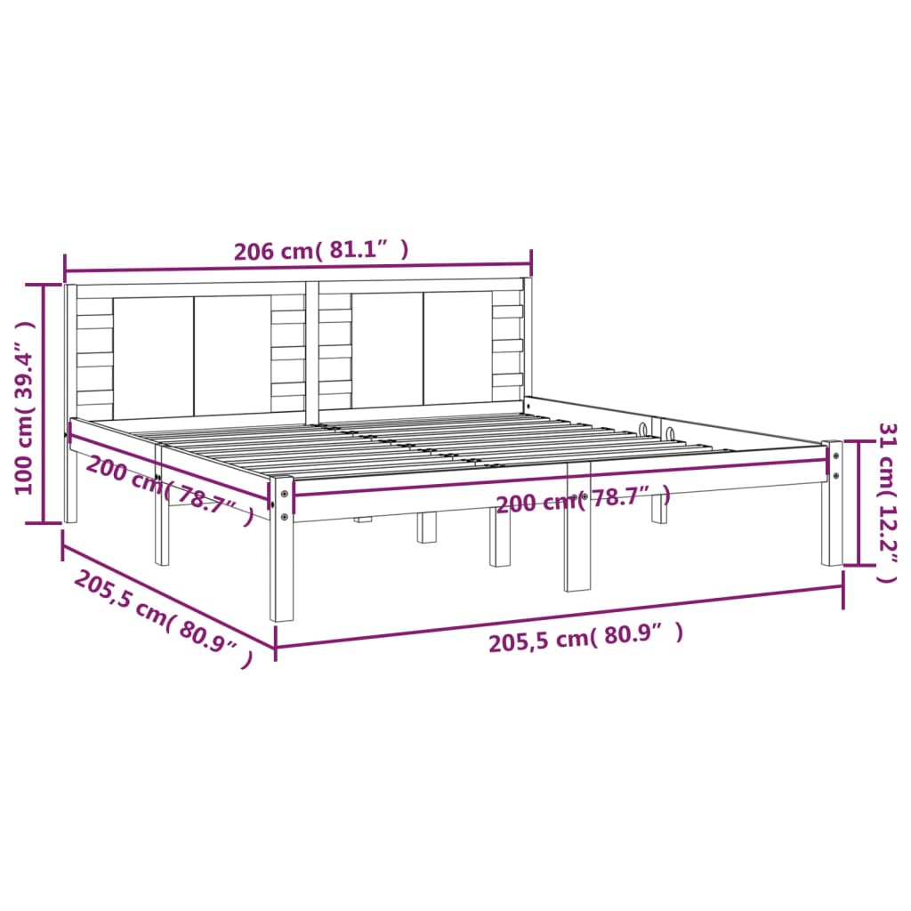Bedframe Massief Grenenhout 200 x 200 cm Grijs