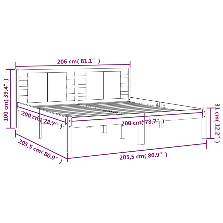 Bedframe Massief Grenenhout 200 x 200 cm Grijs