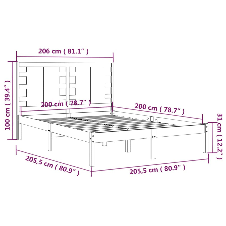 Bedframe Massief Grenenhout 200 x 200 cm Zwart