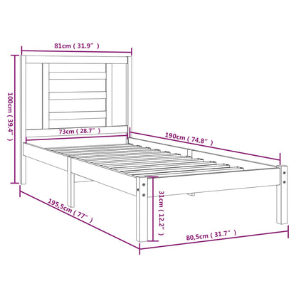 Bedframe massief hout wit 75x190 cm Small Single 75 x 190 cm Wit