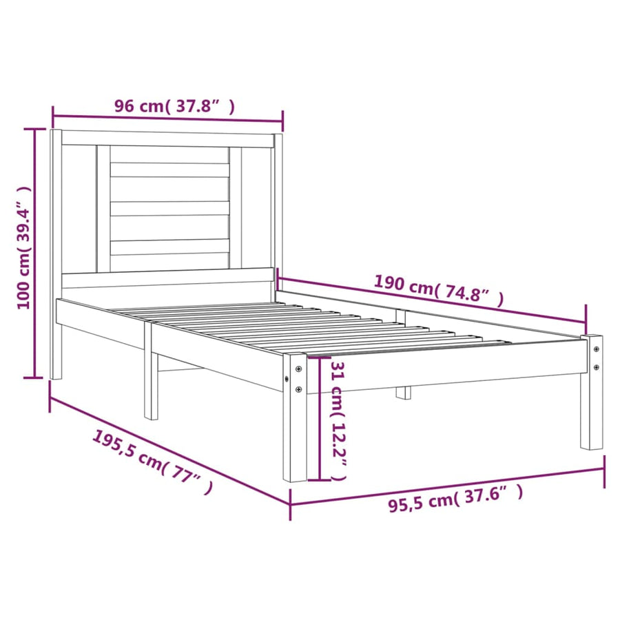 Bedframe Massief Grenenhout 90 x 190 cm Naturel
