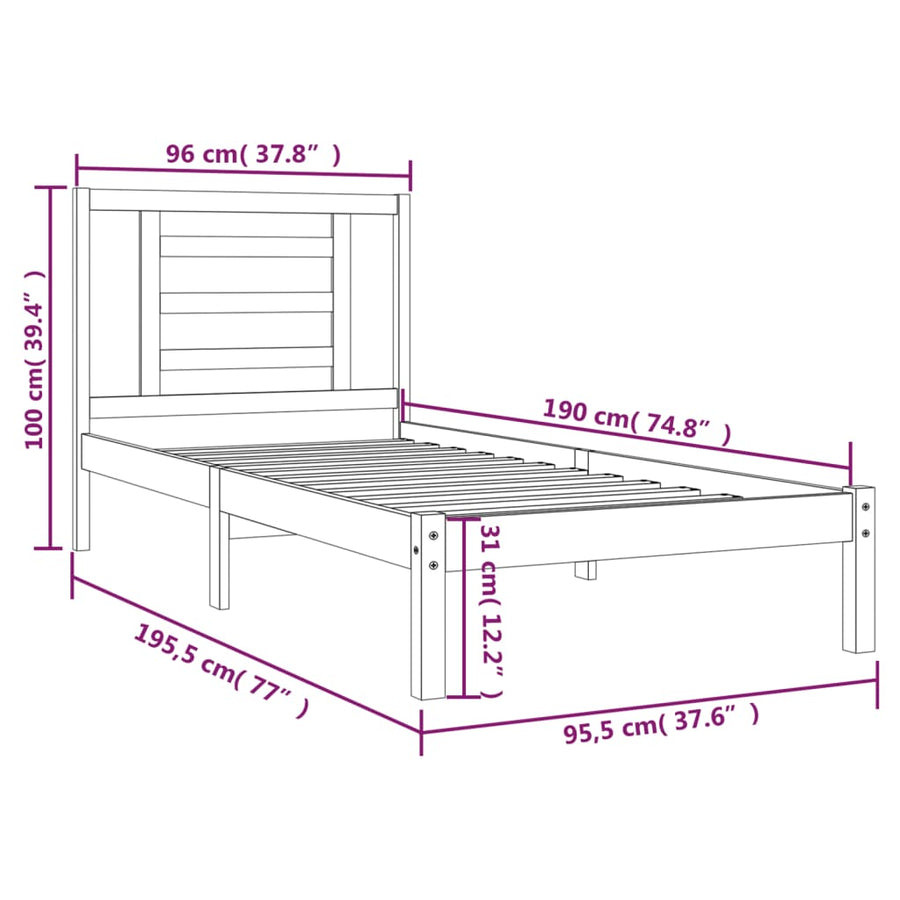 Bedframe Massief Grenenhout 3Ft Single 90 x 190 cm Wit