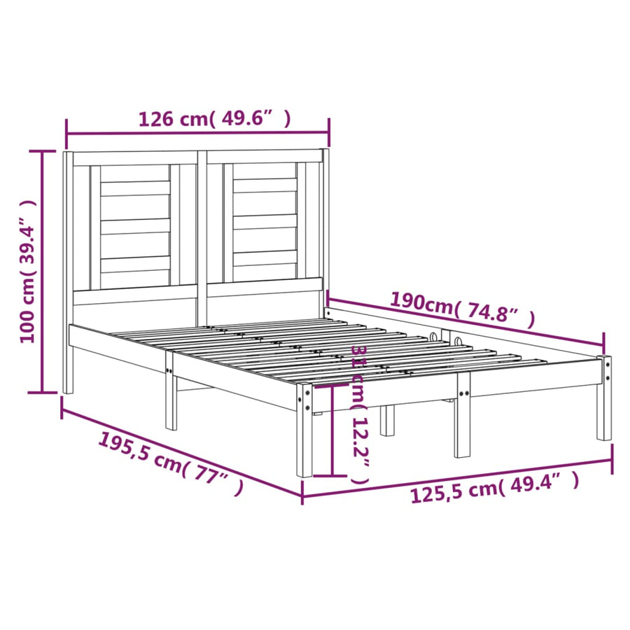 Bedframe Massief Hout 120 x 190 cm Naturel