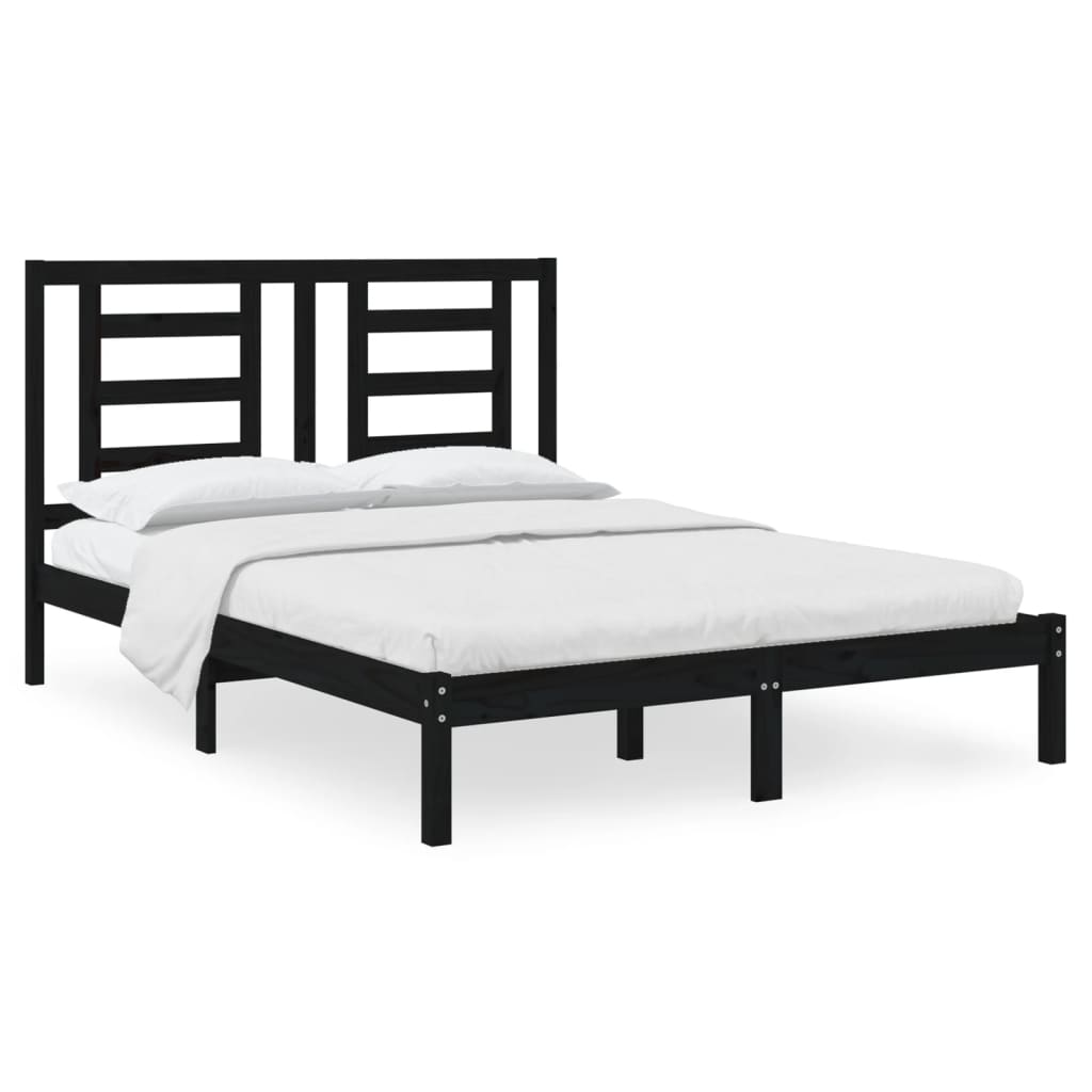 Bedframe Massief Grenenhout 140 x 190 cm Zwart