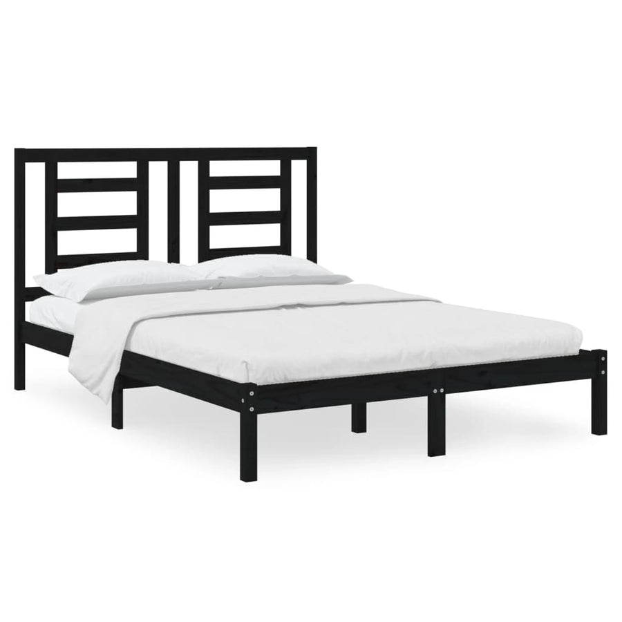 Bedframe Massief Grenenhout 140 x 190 cm Zwart