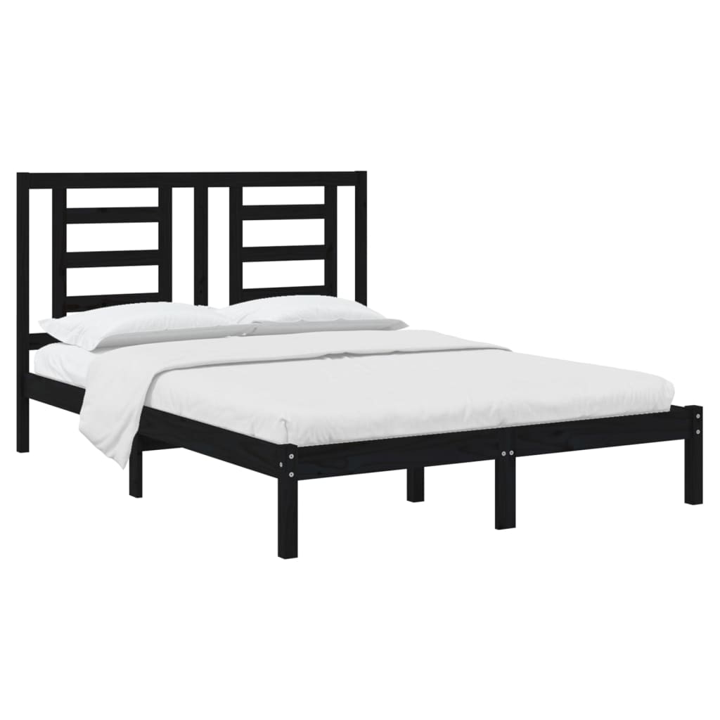 Bedframe Massief Grenenhout 140 x 190 cm Zwart