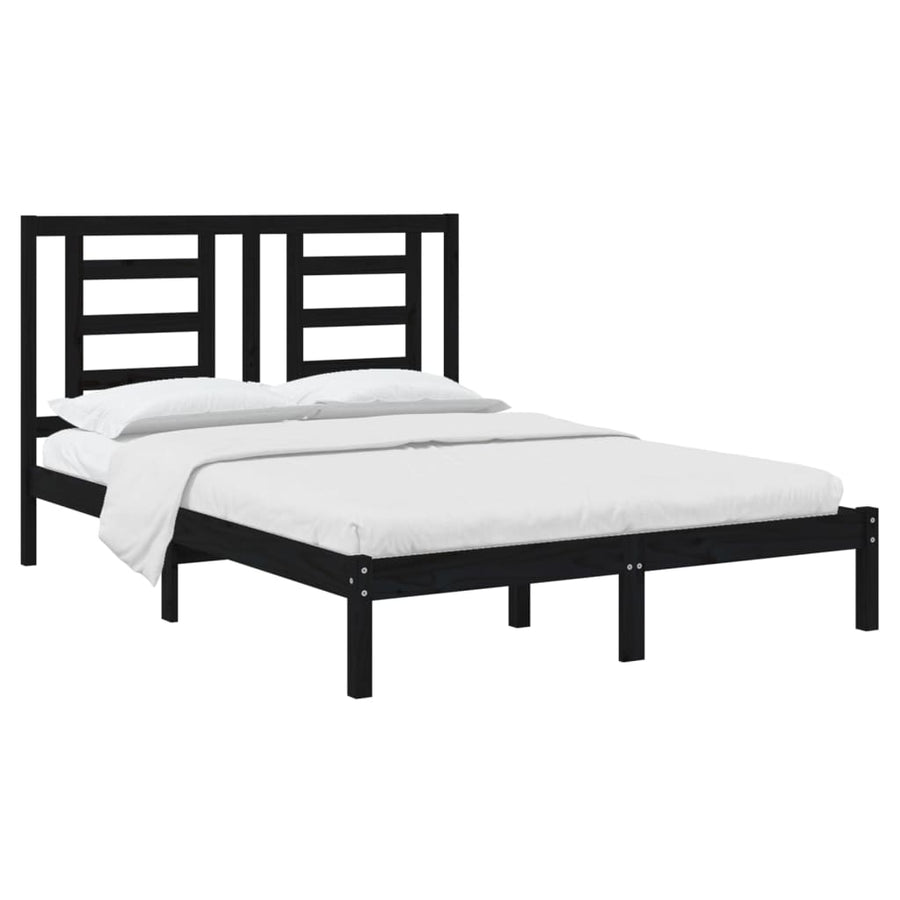 Bedframe Massief Grenenhout 140 x 190 cm Zwart