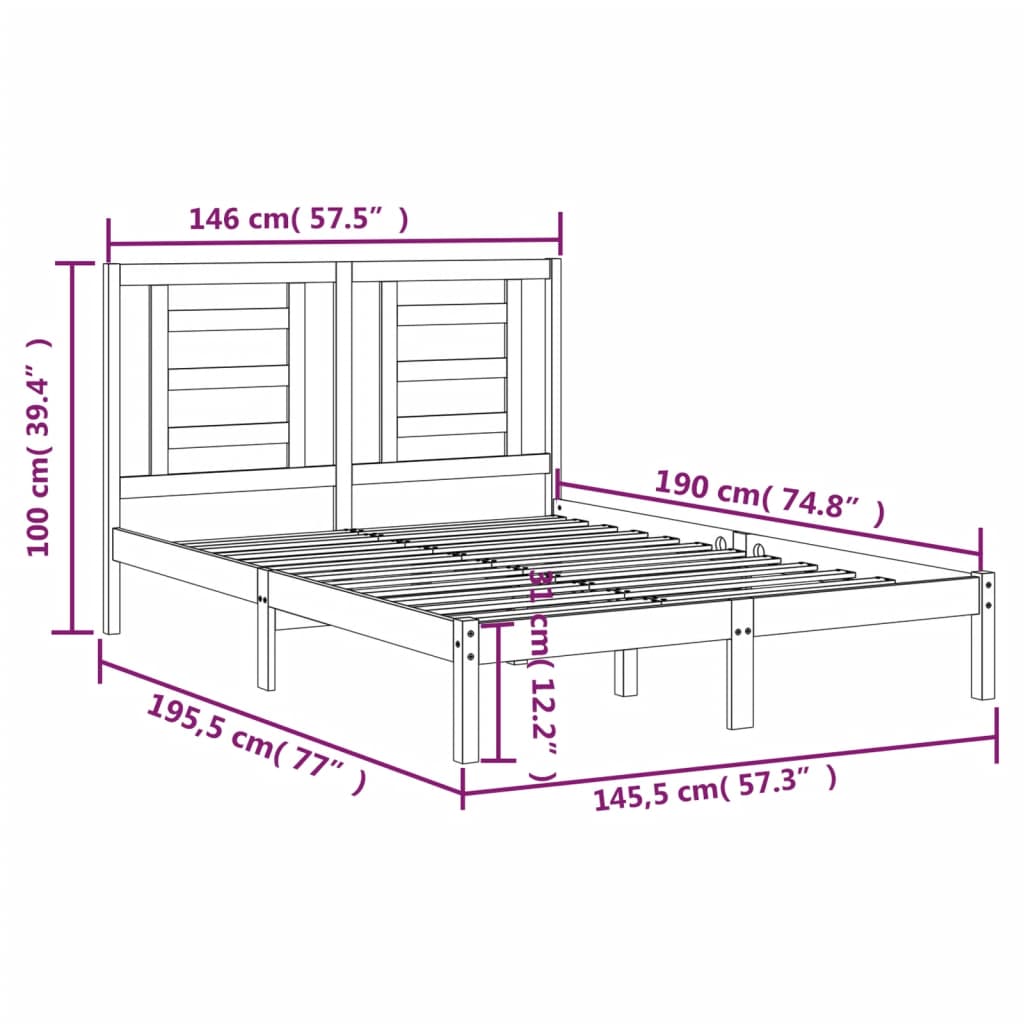 Bedframe Massief Grenenhout 140 x 190 cm Zwart