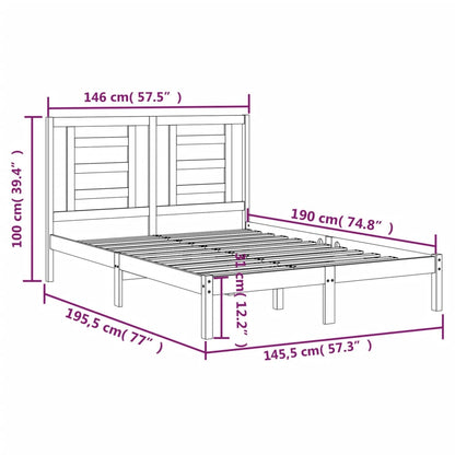 Bedframe Massief Grenenhout 140 x 190 cm Zwart
