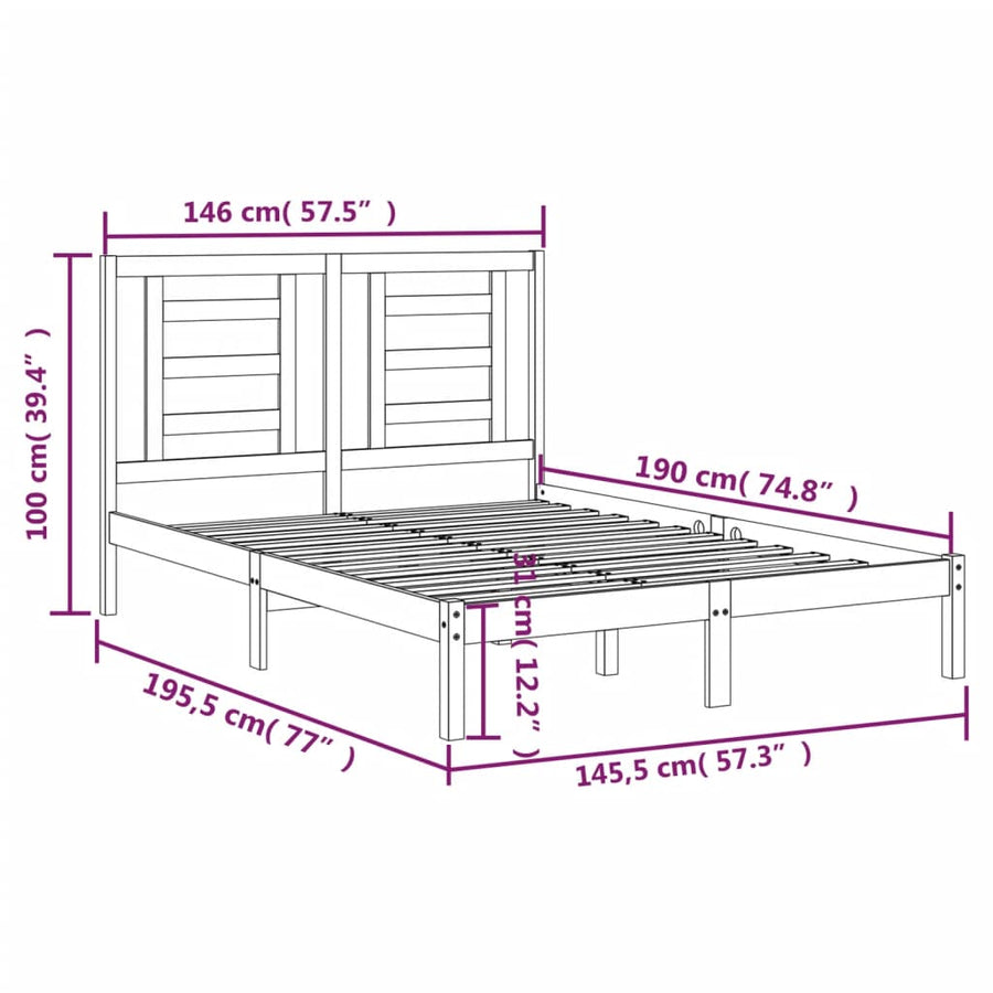 Bedframe Massief Grenenhout 140 x 190 cm Zwart