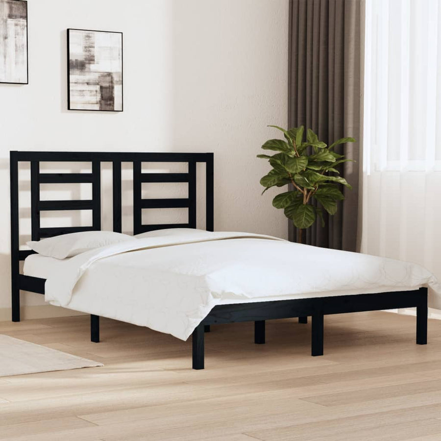 Bedframe Massief Grenenhout 140 x 190 cm Zwart