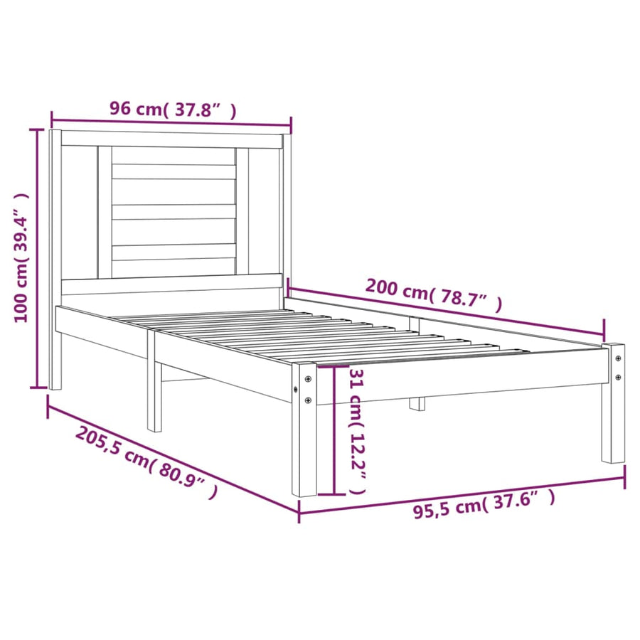 Bedframe Massief Grenenhout 90 x 200 cm Naturel
