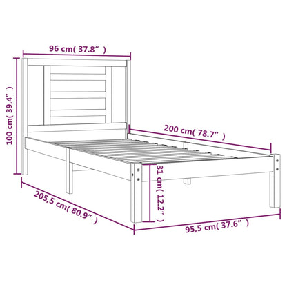 Bedframe Massief Grenenhout 90 x 200 cm Wit