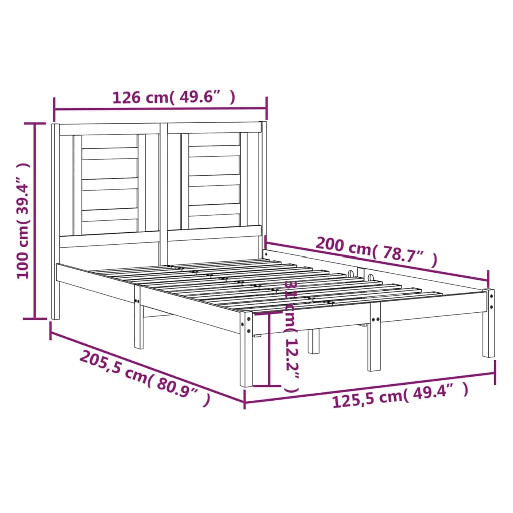 Bedframe Massief Grenenhout 120 x 200 cm Naturel