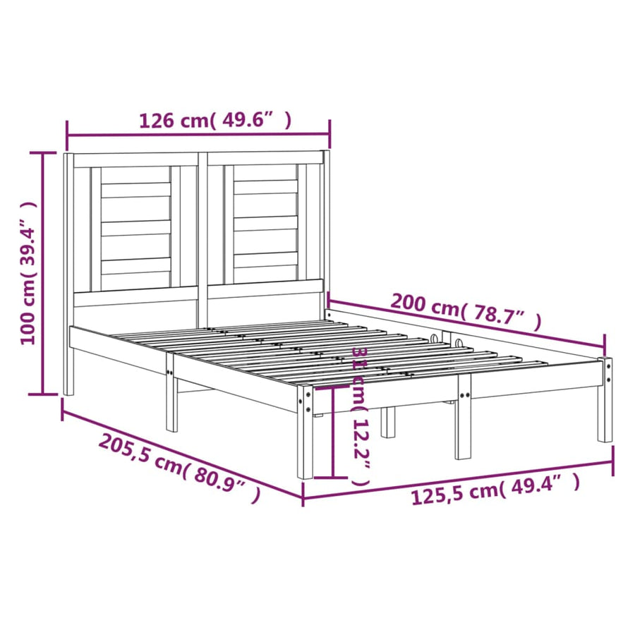 Bedframe Massief Grenenhout 120 x 200 cm Naturel