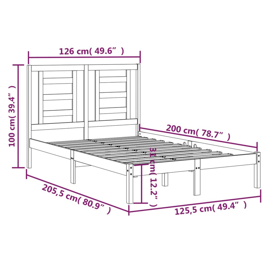 Bedframe Massief Grenenhout 120 x 200 cm Wit