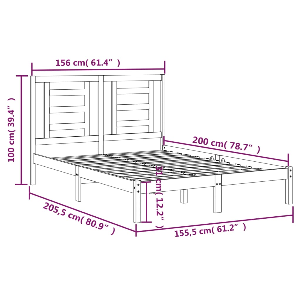 Bedframe Massief Grenenhout 150 x 200 cm Naturel