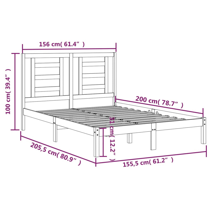 Bedframe Massief Grenenhout 150 x 200 cm Naturel