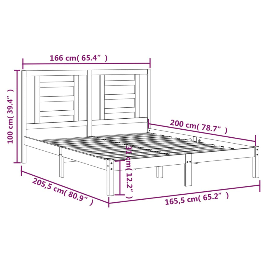 Bedframe Massief Grenenhout 160 x 200 cm Wit