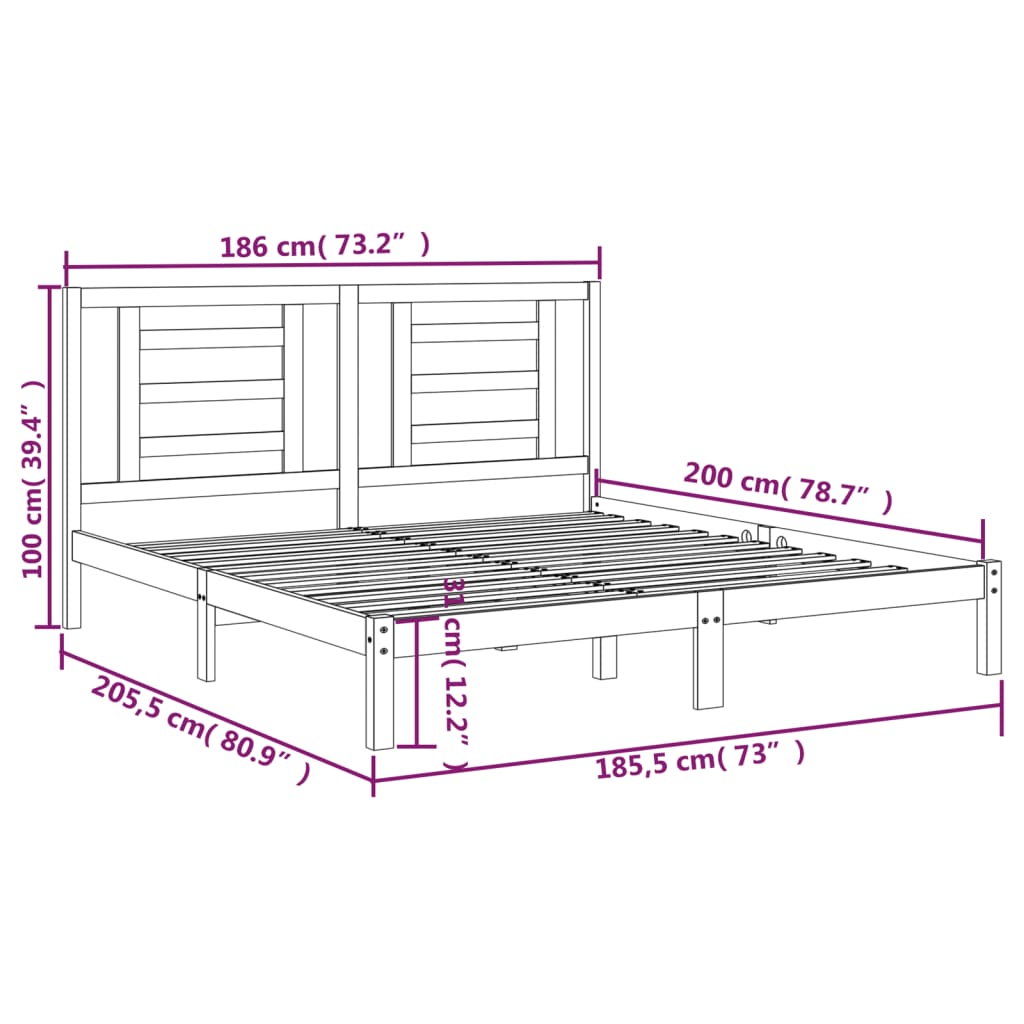 Bedframe Massief Hout 180 x 200 cm Wit