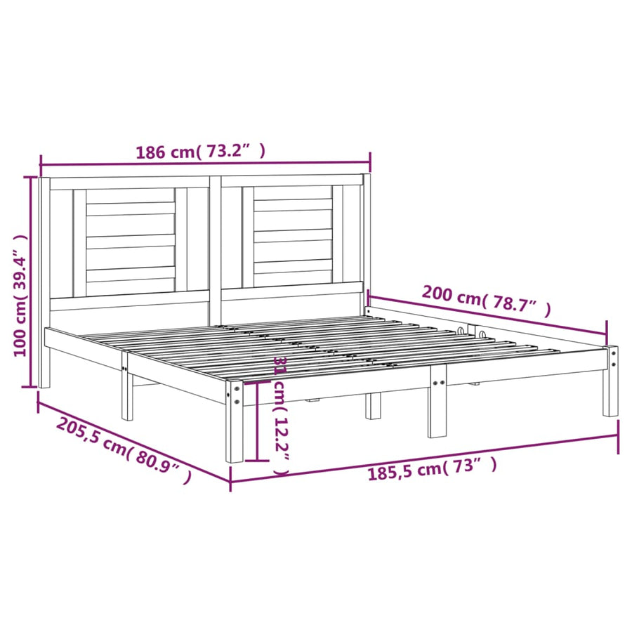 Bedframe Massief Hout 180 x 200 cm Wit