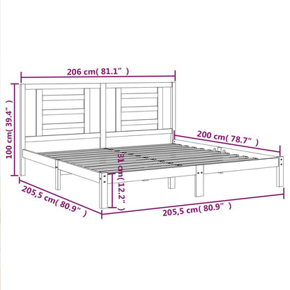 Bedframe Massief Grenenhout 200 x 200 cm Zwart