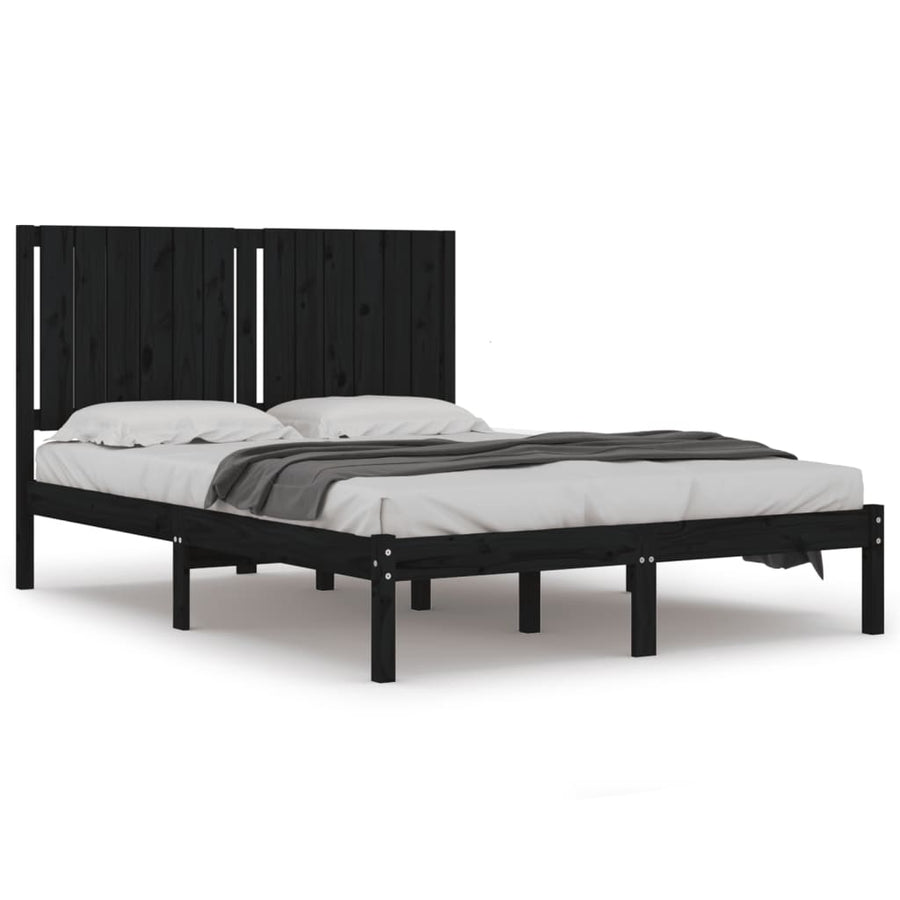 Bedframe Massief Grenenhout 140 x 190 cm Zwart