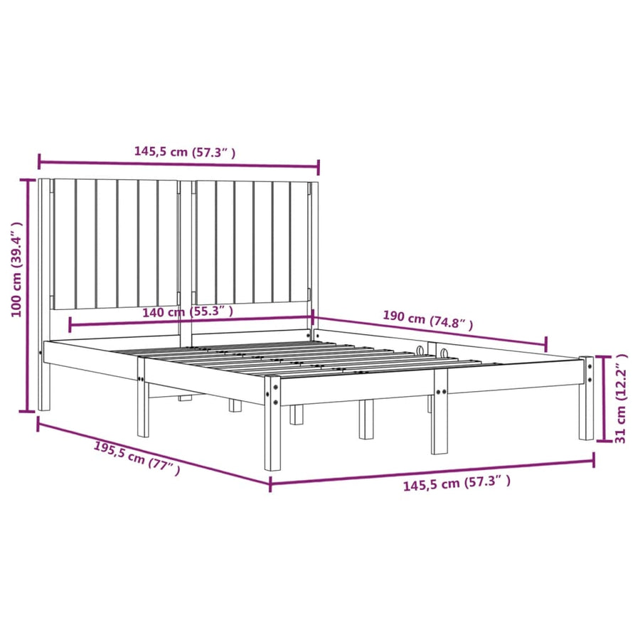 Bedframe Massief Grenenhout 140 x 190 cm Zwart