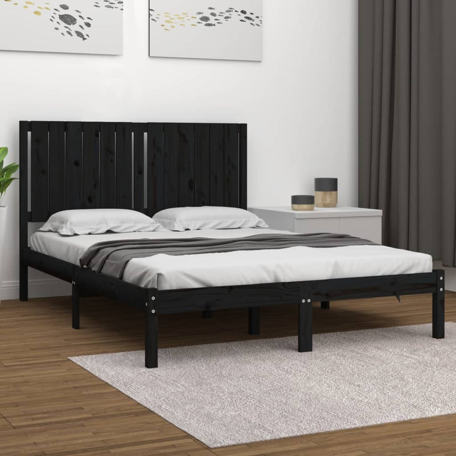 Bedframe Massief Grenenhout 140 x 190 cm Zwart