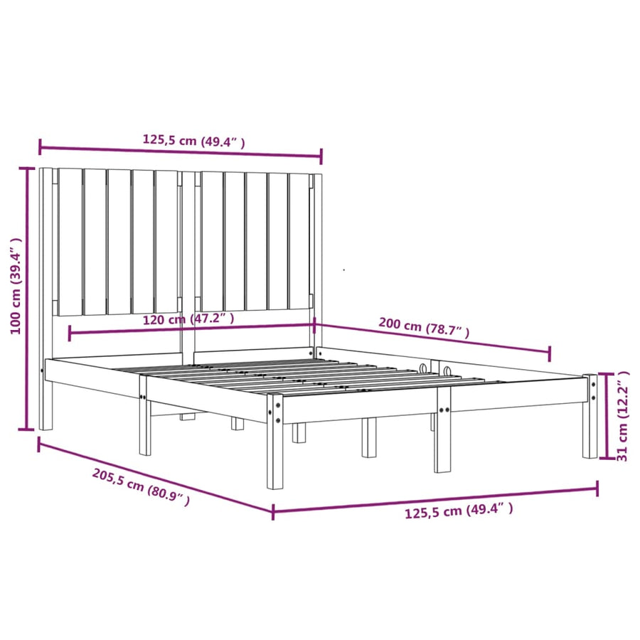 Bedframe Massief Grenenhout 120 x 200 cm Naturel