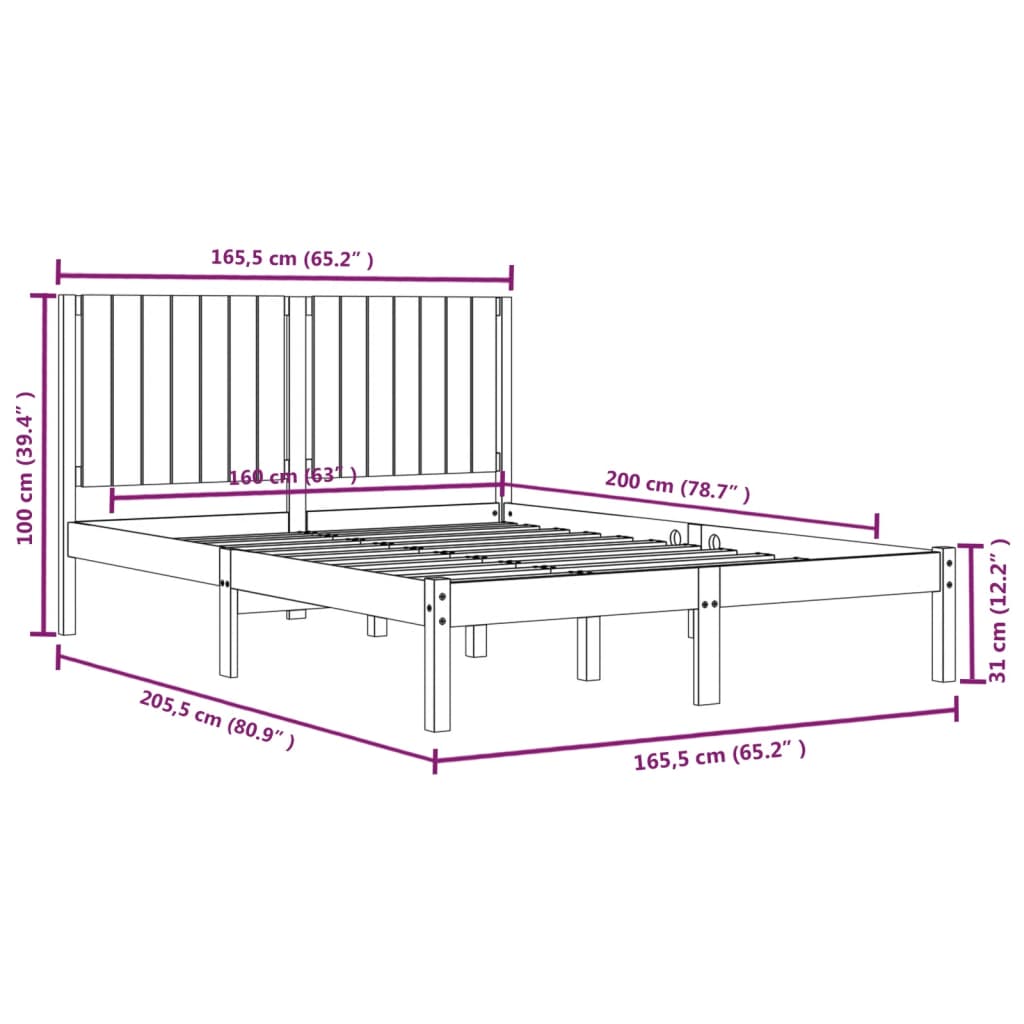 Bedframe Massief Grenenhout 160 x 200 cm Naturel