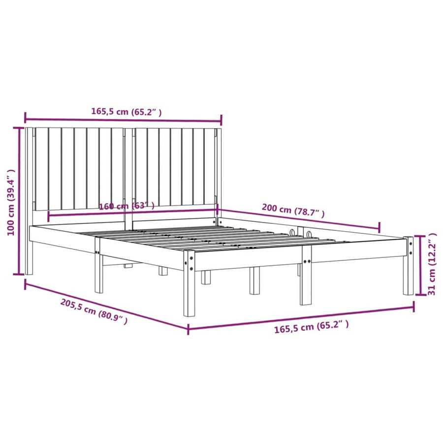 Bedframe Massief Grenenhout 160 x 200 cm Naturel