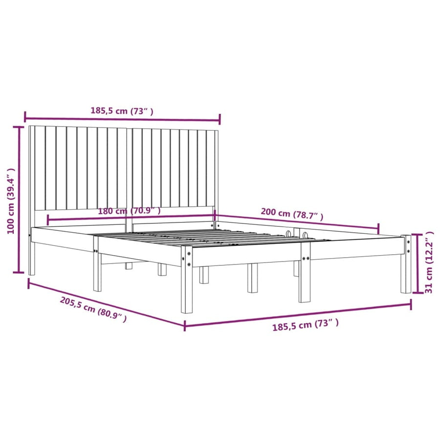 Bedframe Massief Hout 180 x 200 cm Naturel