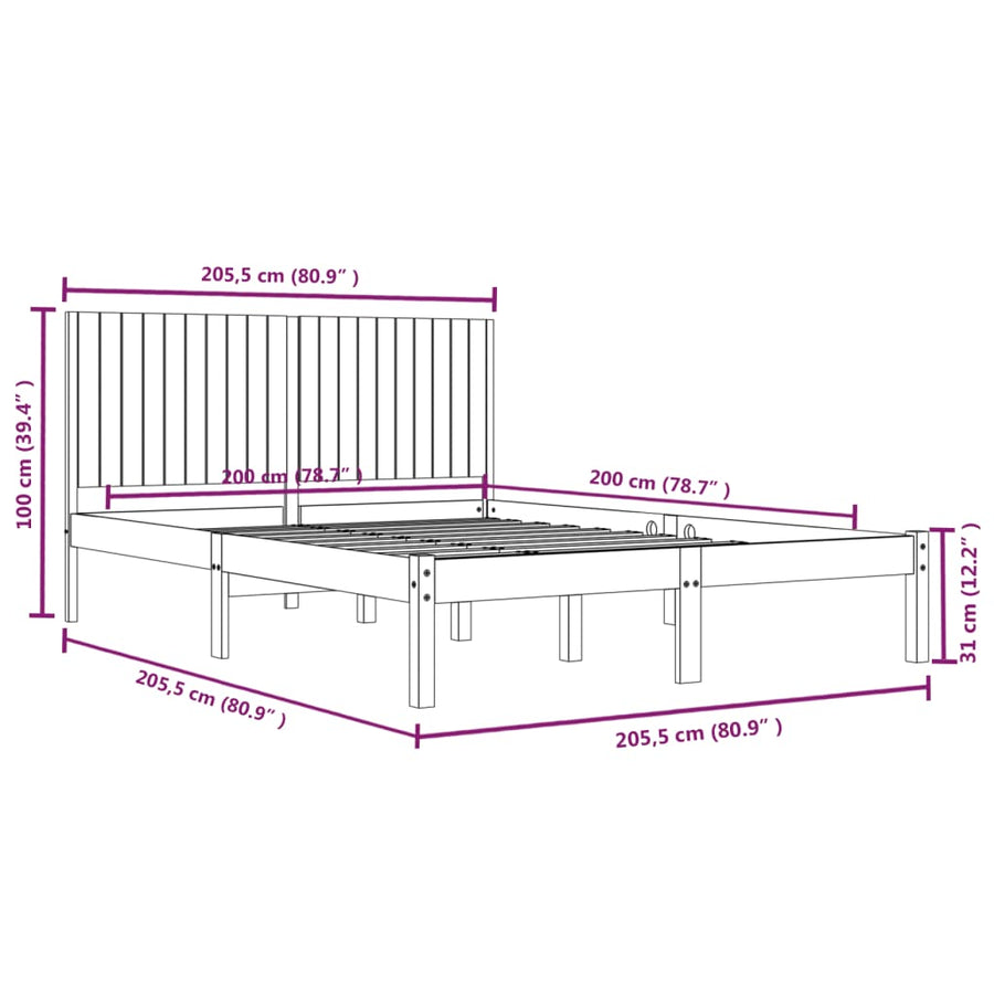 Bedframe Massief Grenenhout 200 x 200 cm Wit