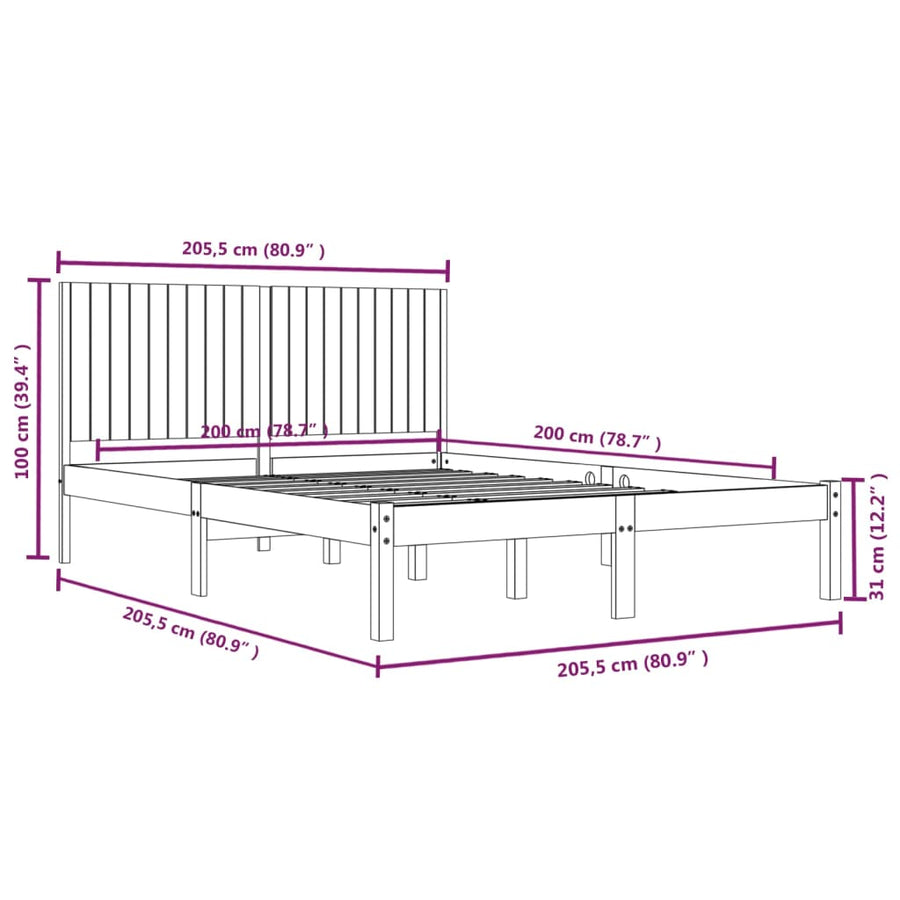 Bedframe Massief Grenenhout 200 x 200 cm Zwart