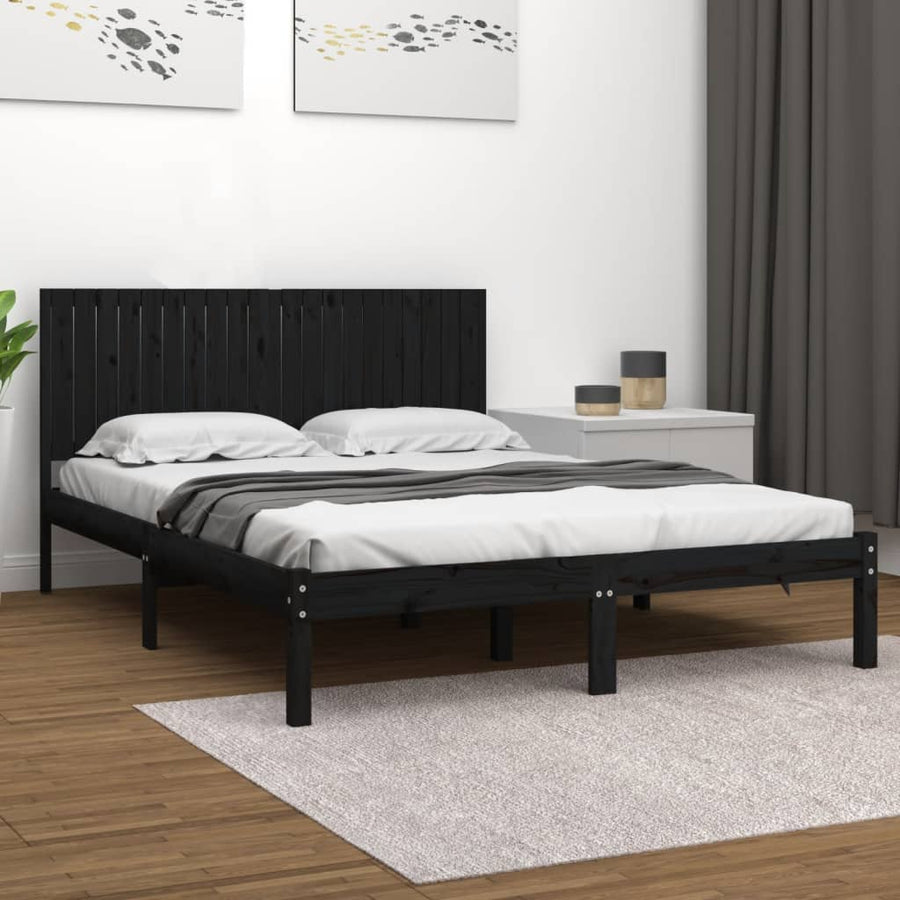 Bedframe Massief Grenenhout 200 x 200 cm Zwart