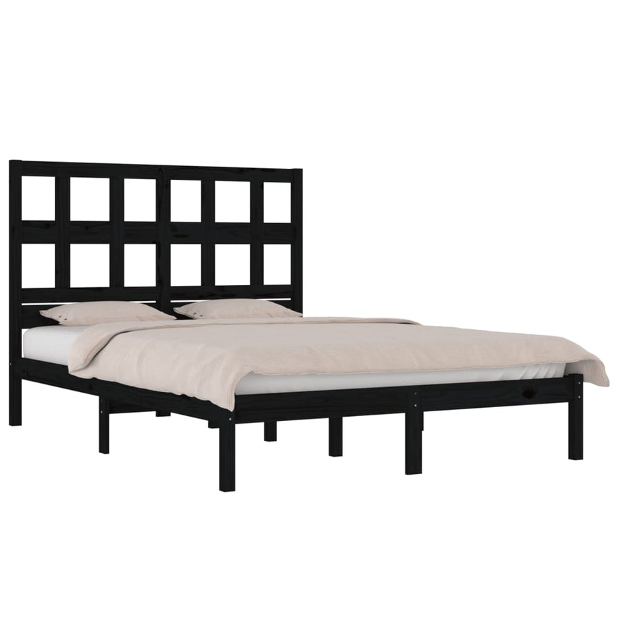 Bedframe Massief Grenenhout 200 x 200 cm Zwart