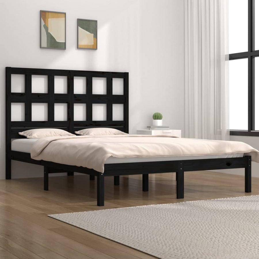 Bedframe Massief Grenenhout 200 x 200 cm Zwart