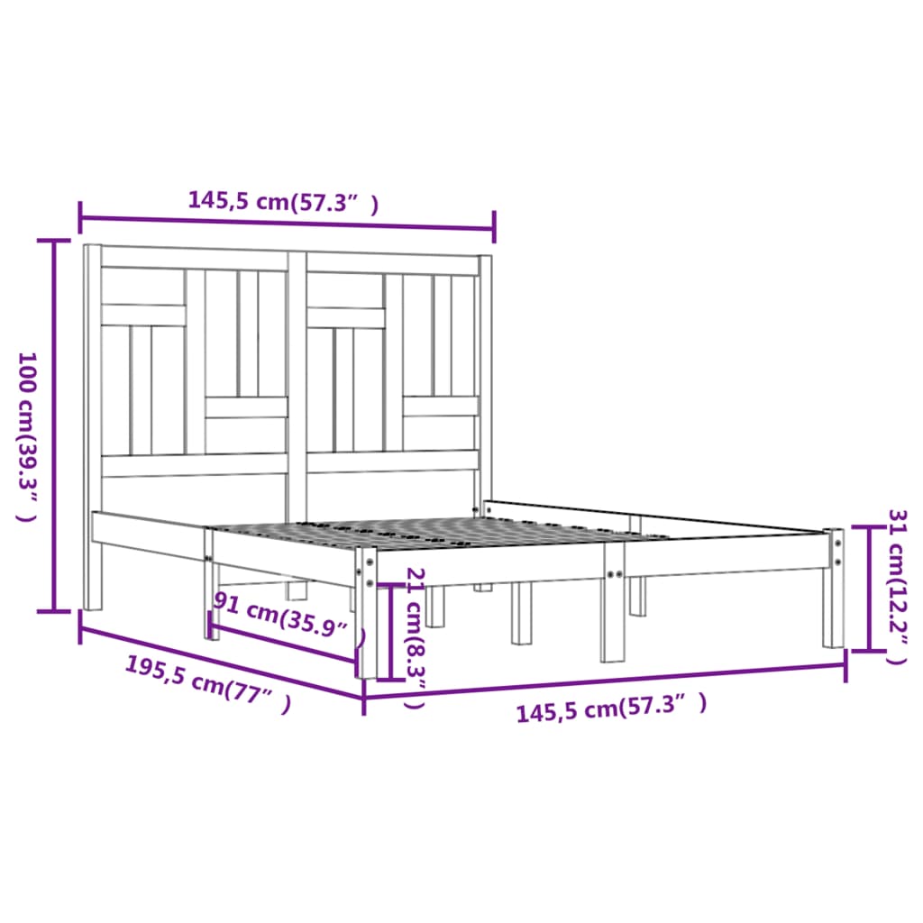 Bedframe Massief Grenenhout 140 x 190 cm Wit