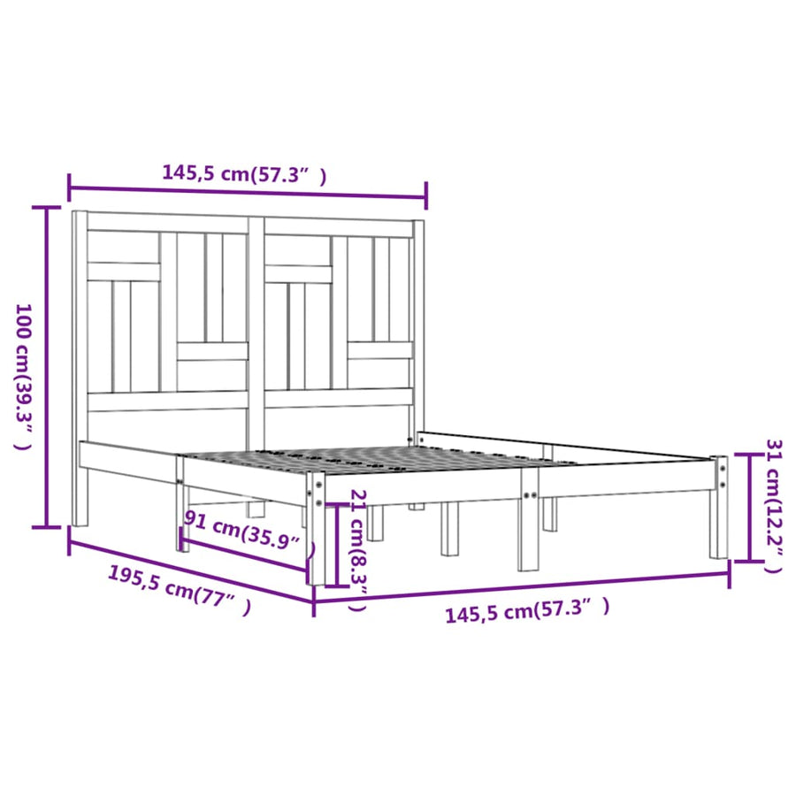 Bedframe Massief Grenenhout 140 x 190 cm Wit