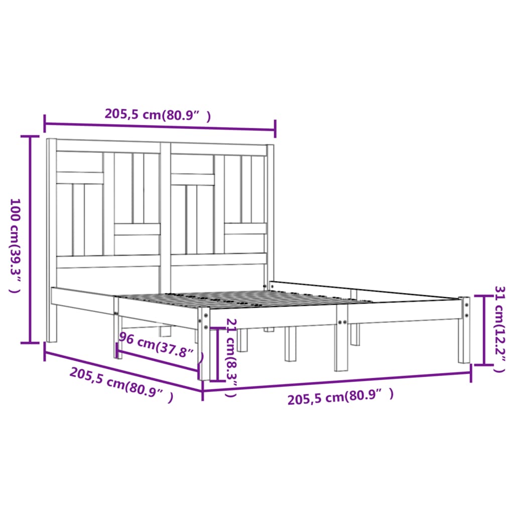 Bedframe Massief Grenenhout 200 x 200 cm Grijs