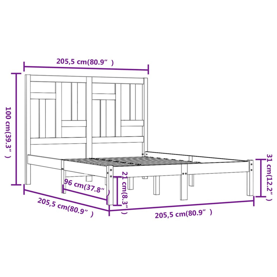Bedframe Massief Grenenhout 200 x 200 cm Grijs