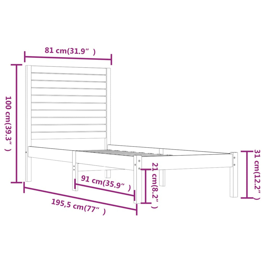 Bedframe massief hout 75x190 cm 75 x 190 cm Naturel