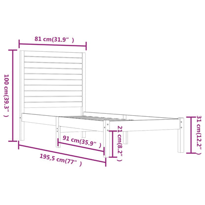 Bedframe Massief Hout 75 x 190 cm Wit