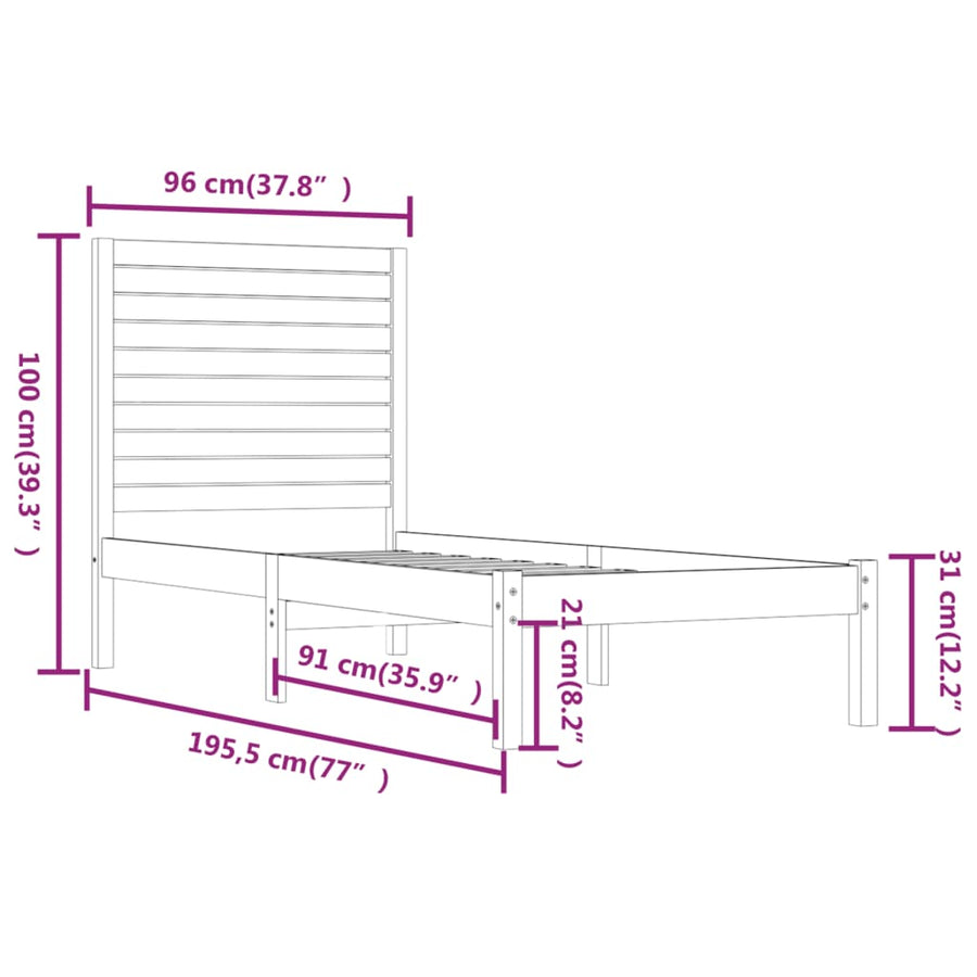 Bedframe Massief Hout 90 x 190 cm Naturel