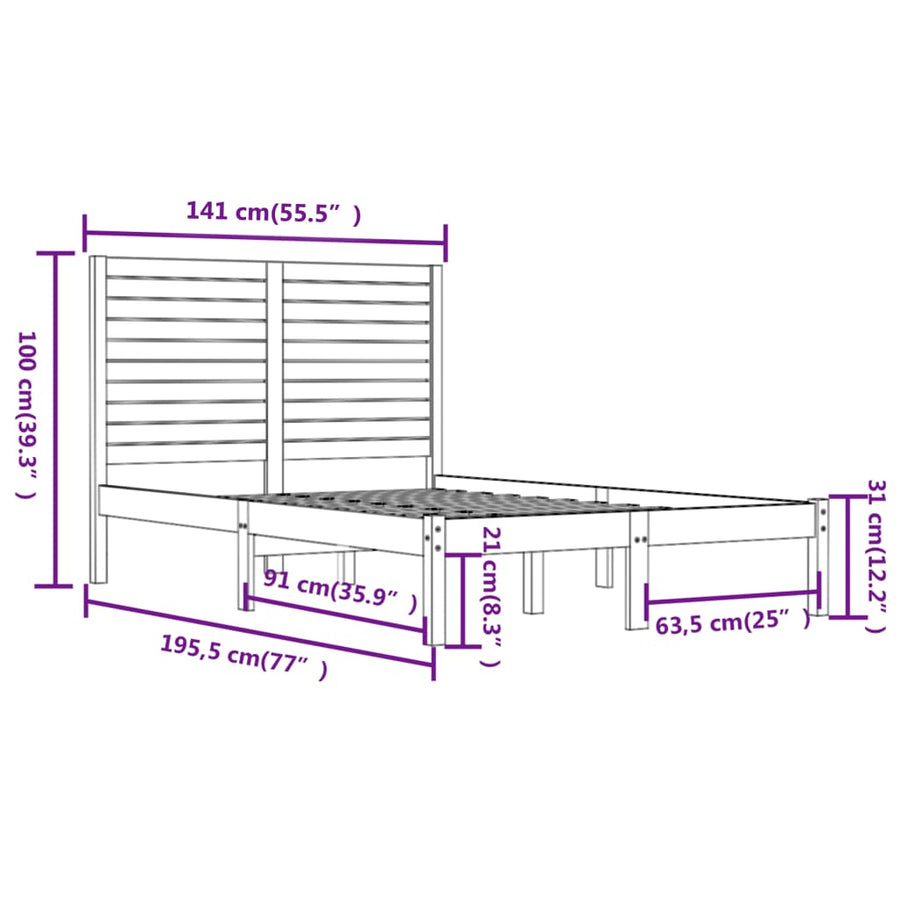 Bedframe Massief Hout 135 x 190 cm Naturel